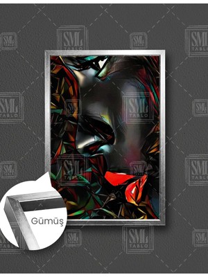 SML Tablo Kırmızı Rujlu Afrikalı Kadın Art Dekor African Woman Dikey Çerçeveli Kanvas Tablo