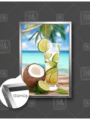 SML Tablo Hindistan Cevizi Limon Kokteyl Tatil Dikey Çerçeveli Kanvas Tablo