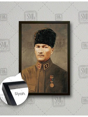 SML Tablo Yağlı Boya Efektli Mustafa Kemal Atatürk Portre Dikey Çerçeveli Kanvas Tablo