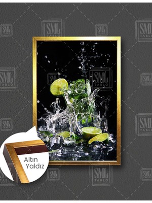 SML Tablo Limon Kokteyl Makro Çekim Tatil Dikey Çerçeveli Kanvas Tablo