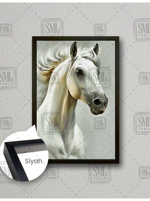 SML Tablo Yeleleri Uçuşan Beyaz At Sulu Boya Efektli Hayvan Asalet Dekor Dikey Çerçeveli Kanvas Tablo