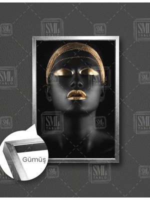 SML Tablo Afrikalı   Kadın Takı Gold Altın Dikey Çerçeveli Kanvas Tablo