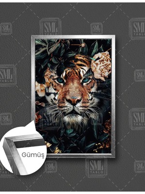 SML Tablo Ormanda Yeşillikler Içinde Kaplan Doğa Manzara Dikey Çerçeveli Kanvas Tablo