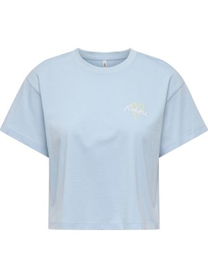 Only Onlannbel S/s Boxy Crop Tee Jrs Kadın Mavi T-Shirt - 15348981