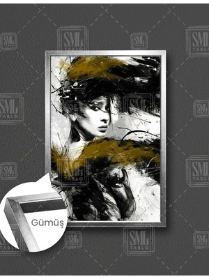 SML Tablo Siyah Beyaz Kadın Soyut Modern Dekoratif Dikey Çerçeveli Kanvas Tablo