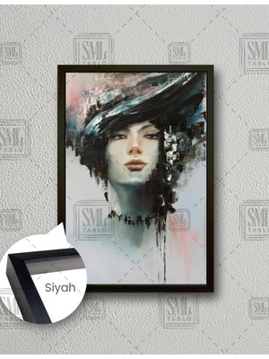 SML Tablo Siyah Şapkalı Kadın Makyaj Güzellik Woman Dekor Dikey Çerçeveli Kanvas Tablo