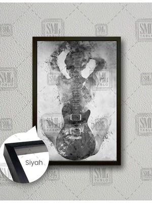 SML Tablo Kadın ve Gitar Woman Müzik Sanat Art Sırtı Dönük Kadın Nü Dikey Çerçeveli Kanvas Tablo