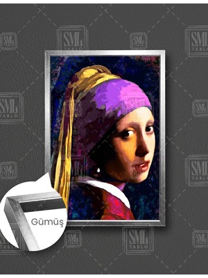 SML Tablo Inci Küpeli Kız Yağlı Boya Efektli Dekor Dikey Çerçeveli Kanvas Tablo
