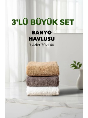 Cotto Home 3 lü Kareli Havlu Takımı Bej Beyaz Fume Kahve Yumuşak Pamuk Banyo Havlu Seti 70x140 cm