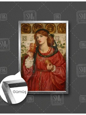 SML Tablo Dante Gabriel Rossetti The Loving Cup Sevgi Dolu Kupa Aşk Kadın Dikey Çerçeveli Kanvas Tablo