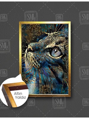 SML Tablo Altın Tüylü Kedi Modern Sanat Dekor Hayvan Dikey Çerçeveli Kanvas Tablo