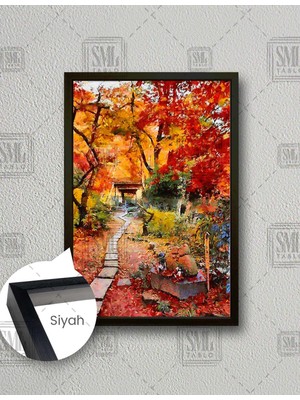 SML Tablo Orman Içindeki Taş Yol Sonbahar Dekor Dikey Çerçeveli Kanvas Tablo