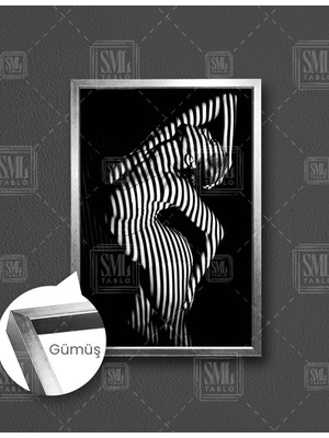 SML Tablo Nü Zebra Desenli Soyut Kadın Çizgili Güneş Işığı Dikey Çerçeveli Kanvas Tablo