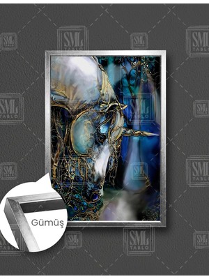 SML Tablo Altın Boynuzlu Beyaz At Asalet Hayvan Modern Sanat Doğa Dikey Çerçeveli Kanvas Tablo