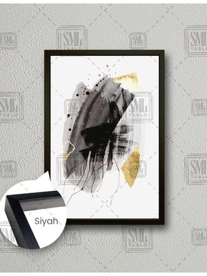 SML Tablo Abstrack Siyah Altın Çizgiler Modern Soyut Sanatsal Dekor Dikey Çerçeveli Kanvas Tablo