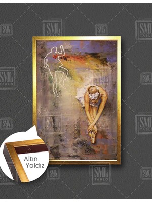 SML Tablo Yere Oturmuş Balerin Kırık Kalp Aşk Love Müzik Dikey Çerçeveli Kanvas Tablo