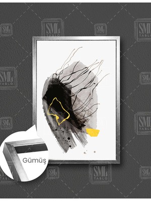 SML Tablo Abstrack Siyah Altın Çizgiler Modern Soyut Sanatsal Dekor2 Dikey Çerçeveli Kanvas Tablo