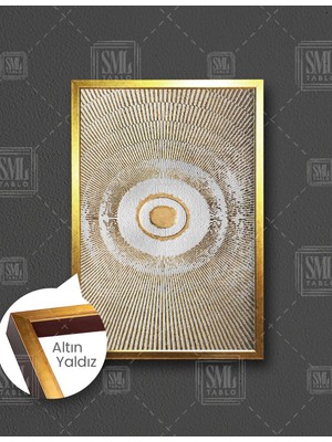 SML Tablo Dekoratif Altın Efekt Gold Duvar Beyaz Dekoratif Modern Dikey Çerçeveli Kanvas Tablo