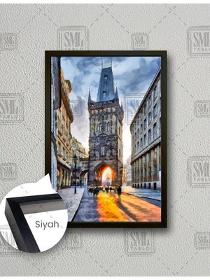 SML Tablo Saat Kulesi Şehir Gün Batımı Manzara Dekor Dikey Çerçeveli Kanvas Tablo