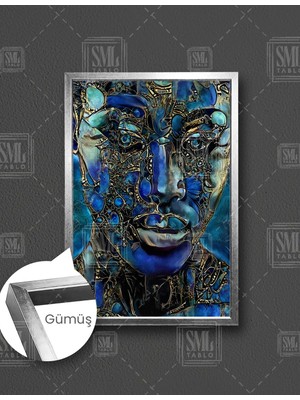 SML Tablo Altın Çizgisel Afrikalı Kadın Woman Soyut Sanat Dekor Art Dikey Çerçeveli Kanvas Tablo