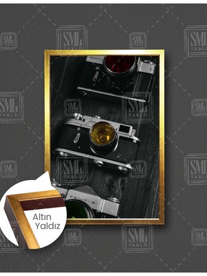 SML Tablo Retro Camera Nostalji Lens Teknoloji. Dikey Çerçeveli Kanvas Tablo