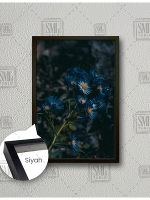 SML Tablo Mavi Çiçek Dalı Manzara Doğa Dikey Çerçeveli Kanvas Tablo