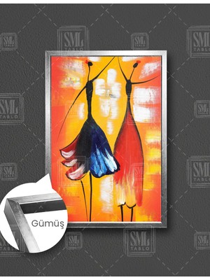 SML Tablo Dans Eden Afrikalı Kadınlar Etnik Kıyafet Modern Dikey Çerçeveli Kanvas Tablo