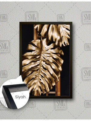 SML Tablo Altın Renkli Gold Yaprak Dekoratif Dikey Çerçeveli Kanvas Tablo