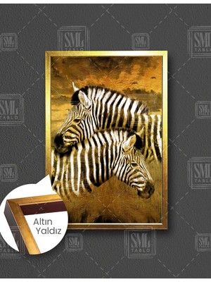 SML Tablo Birbirine Sarılan Zebra Çifti Hayvan Vahşi Doğa Afrika Safari Dikey Çerçeveli Kanvas Tablo