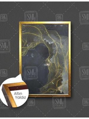SML Tablo Modern Altın Çizgi Dalgaları Art Dekor Dikey Çerçeveli Kanvas Tablo