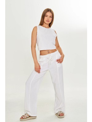 Camenta Crop ve Pantolon Pamuk Keten Takım