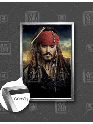 SML Tablo Kaptan Jack Sparrow Karayip Korsanları Johnny Depp Dikey Çerçeveli Kanvas Tablo