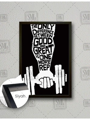 SML Tablo Badi Spor Salonu Vücud Geliştirme Güç The Only Dıfference Between Good And Great Is One More Rep Dekoratif Dikey Çerçeveli Kanvas Tablo