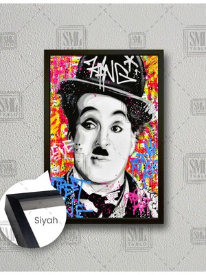 SML Tablo Charlıe Chaplın Renkli Sokak Sanatı Art Dikey Çerçeveli Kanvas Tablo