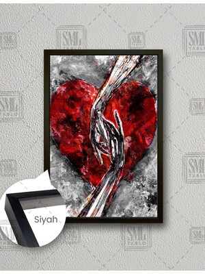 SML Tablo Kırmızı Kalp Içinde Birbirinin Elini Tutmuş Aşıklar Love Dikey Çerçeveli Kanvas Tablo