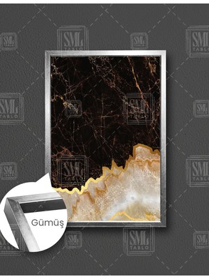 SML Tablo Mermer Altın Işlemeli Dekoratif Soyut Sanat Dekorasyon Dikey Çerçeveli Kanvas Tablo