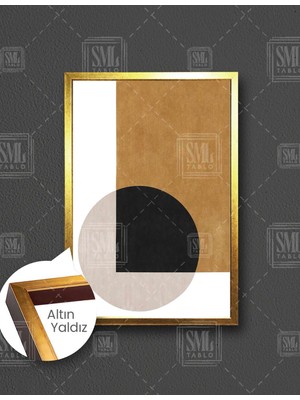 SML Tablo Kahverengi Siyah Geometrik Daire Dikdörtgen Modern Dekor Dikey Çerçeveli Kanvas Tablo