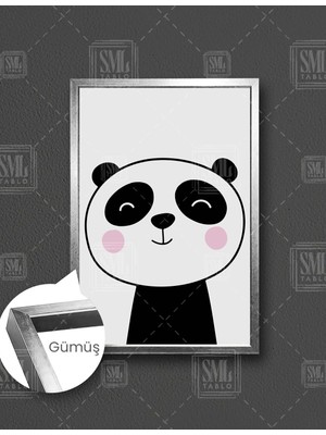 SML Tablo Gözü Kapalı Yavru Panda Çizgi Film Karakteri Çocuk Odası Dekor Dikey Çerçeveli Kanvas Tablo