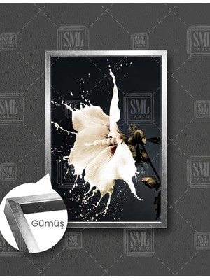 SML Tablo Illüstrasyon Beyaz Çiçek Dekoratif Modern Dikey Çerçeveli Kanvas Tablo