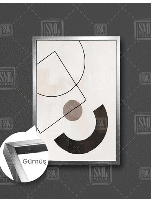 SML Tablo Kahverengi Geometrik Yuvarlak Yarım Daire Kare Dekoratif Dikey Çerçeveli Kanvas Tablo