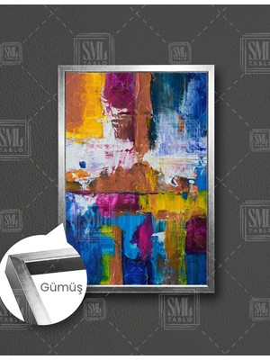 SML Tablo Renkli Soyut Modern Dokulu Karışık Renkler Dikey Çerçeveli Kanvas Tablo