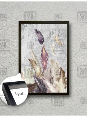 SML Tablo Beyaz Pembe Mor Kuş Üyleri Dekoratif Dikey Çerçeveli Kanvas Tablo