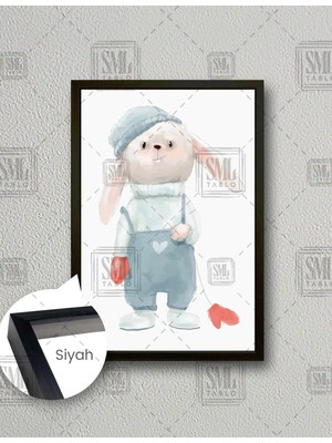 SML Tablo Kırmızı Eldivenli Tavşan Çizgi Film Karakteri Çocuk Odası Dekor Dikey Çerçeveli Kanvas Tablo