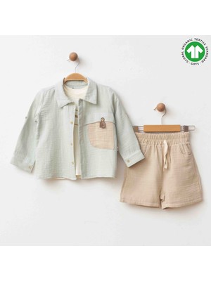 Blumi Kids Erkek Çocuk Organik Pamuk Müslin Şortlu 3’lü Takım