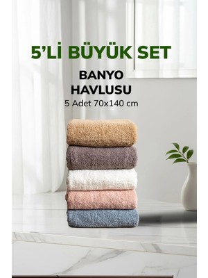 Cotto Home 5 li Çizgili Renkli Havlu Takımı Yumuşak Pamuk Banyo Havlu Seti 70x140 cm