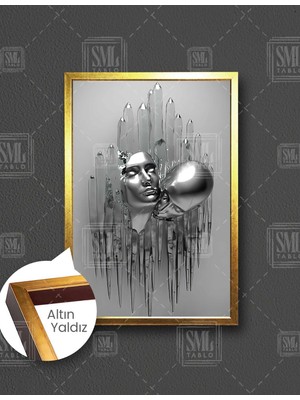 SML Tablo 3D Görünümlü Metal Gümüş Çift Aşıklar Love Dikey Çerçeveli Kanvas Tablo