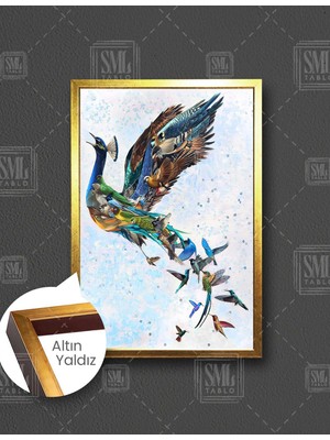 SML Tablo Kanatların In Içinde Kuşları Taşıyan Anka Kuşu Simurg Dikey Çerçeveli Kanvas Tablo