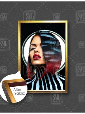 SML Tablo Zebra Kadın Model Makyaj Renkli Saç Dikey Çerçeveli Kanvas Tablo