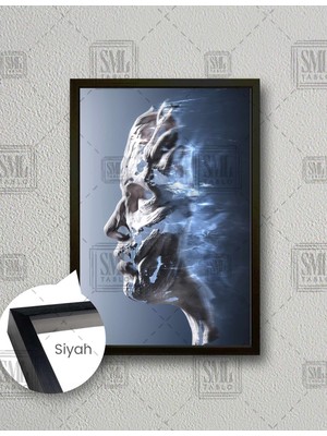 SML Tablo Ilüstrasyon Insan Kurukafa Kemik Rüzgar Dekoratif Dikey Çerçeveli Kanvas Tablo