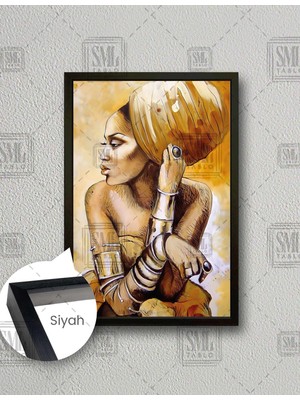 SML Tablo Afrikalı Kadın Etnik Geleneksel Kıyafet Takı Yüzük Eşarp Dikey Çerçeveli Kanvas Tablo